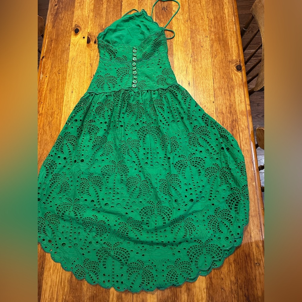 FARM Rio Green Eyelet Halter Midi Dress - Picture 5 of 6